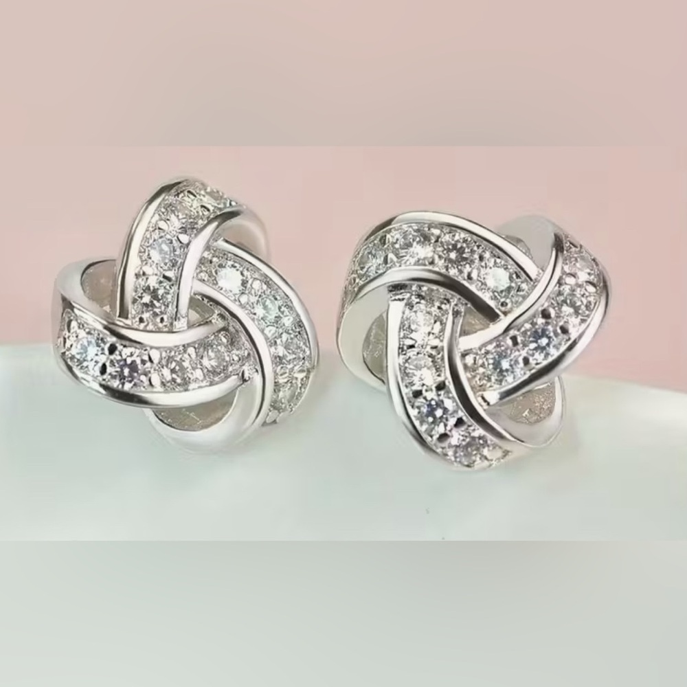 Sparkly silver knotted earrings post style studs Swarovski crystals bling BNIB